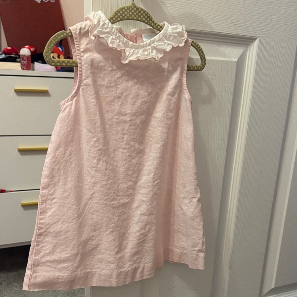 Edgehill Collections Pink linen Sleeveless Dress with Ruffle Collar 24m